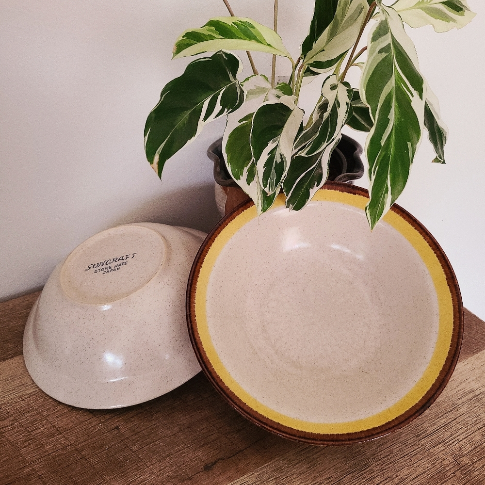 vintage suncraft Stoneware Japan speckled soup bowls (set of 2) 🍜💛🍂